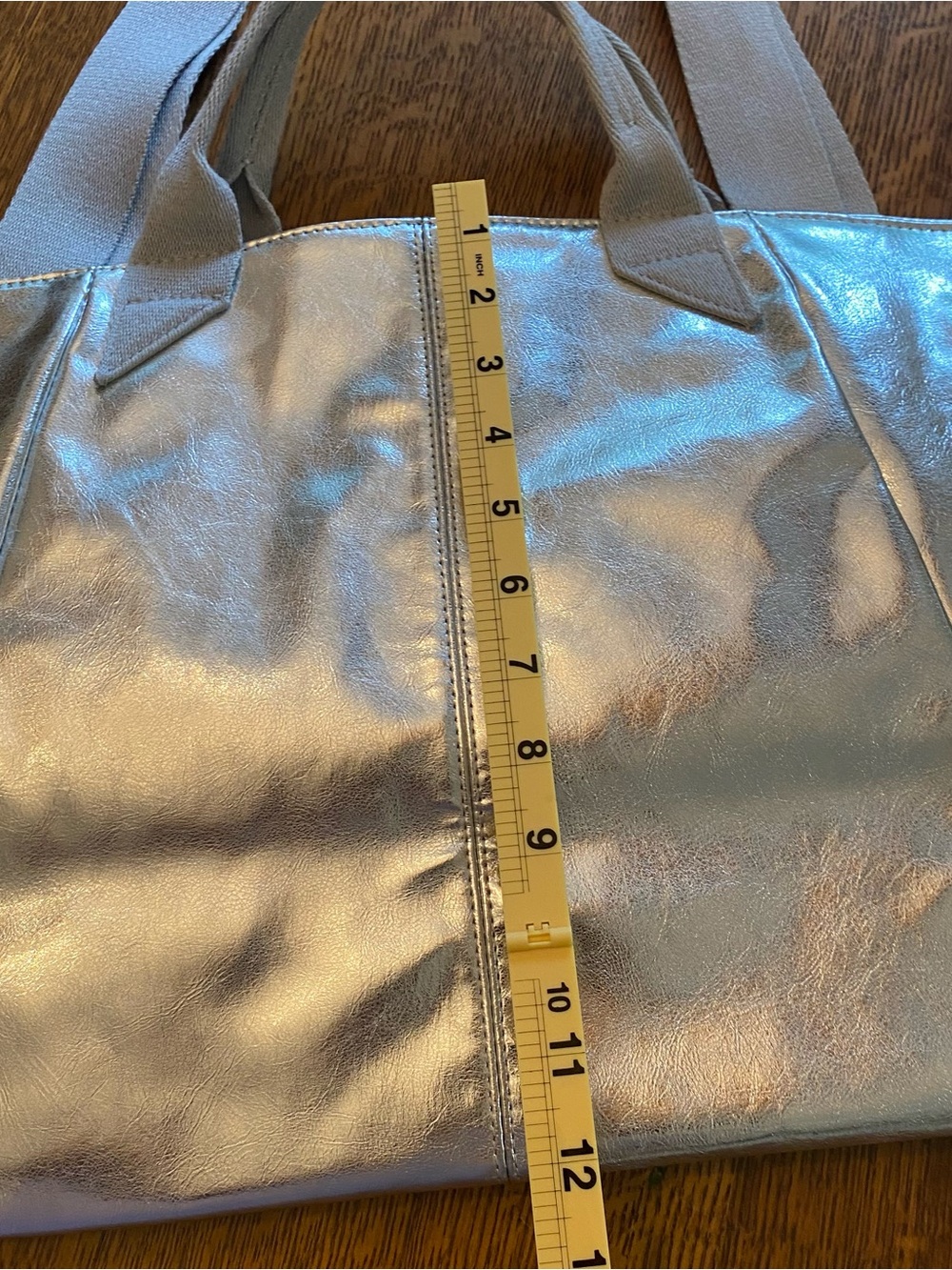 GAP Shiny Silver Metallic Tote with Wide Straps and Handle - Picture 8 of 8